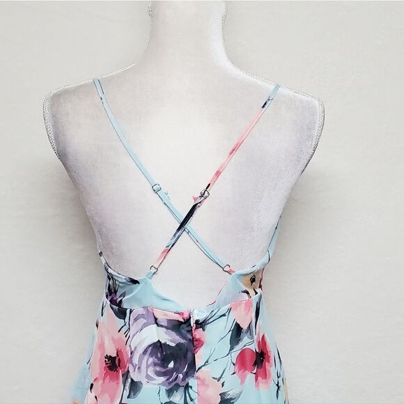 FASHION Nova Dazed In Floral Maxi Dress Layered Ruffle Backless V-neck Large - Picture 10 of 13